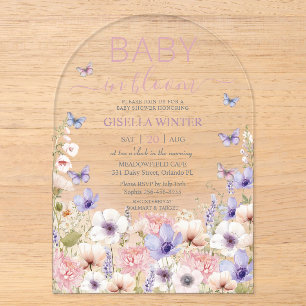 Lila Rosa Wilde Blumen Schmetterlinge Baby in Blüt Acryleinladungen