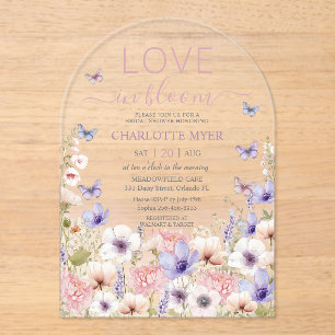 Lila Rosa Wilde Blumen Schmetterlinge Liebe in Blü Acryleinladungen
