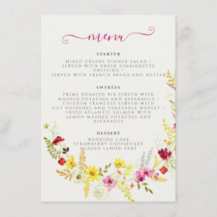 Lila Rosa Wilde Orchideen-Blumenkranz Hochzeit Menükarte