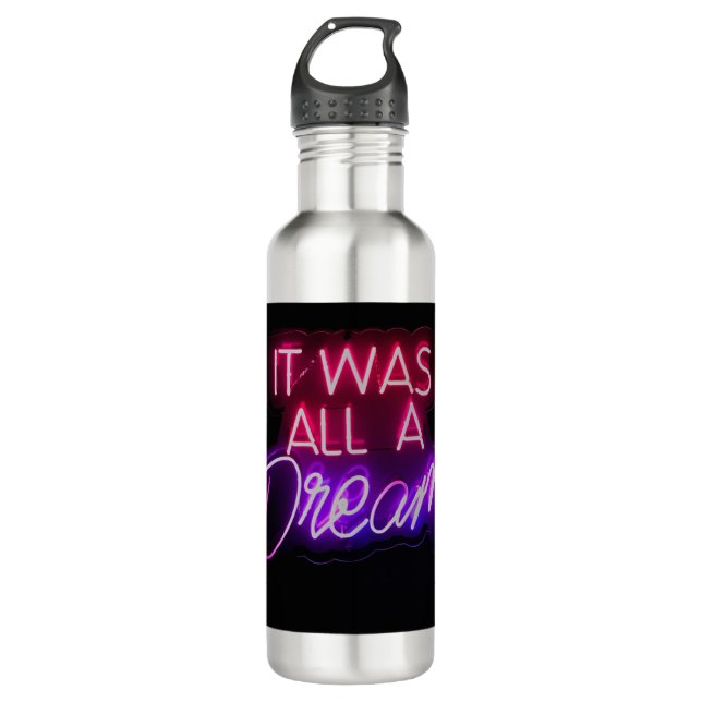 Lila-rosa Wortgrafik Es war alles ein Traumzeichen Edelstahlflasche (Vorderseite)
