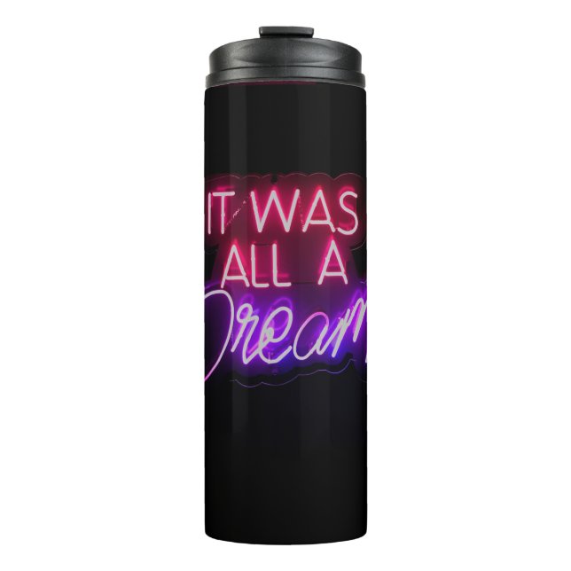 Lila-rosa Wortgrafik Es war alles ein Traumzeichen Thermosbecher (Vorderseite)
