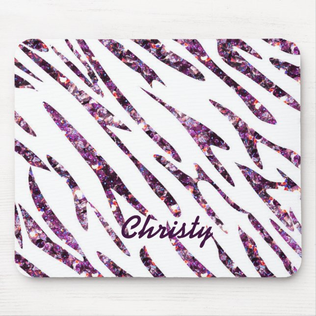 Lila rosa Zebra Print Glitzer Mouse Pad Mousepad (Vorne)