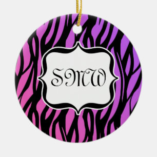 Lila/rosa Zebra Streifen Monogramm Keramikornament