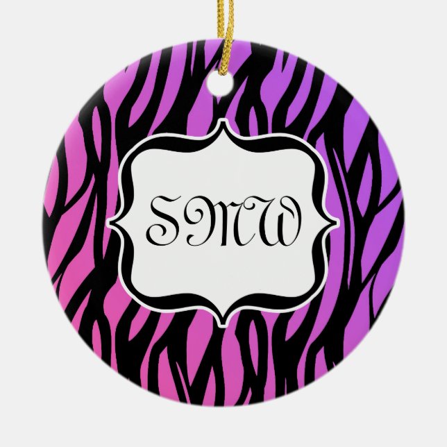 Lila/rosa Zebra Streifen Monogramm Keramikornament (Vorne)