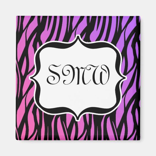 Lila/rosa Zebra Streifen Monogramm Magnet (Vorne)