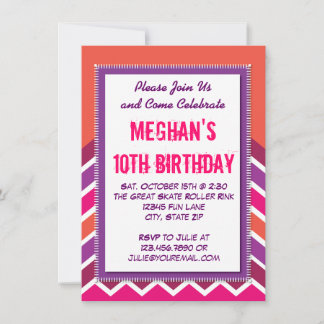 Lila Rosa Zickzack Geburtstagsparty Einladungen