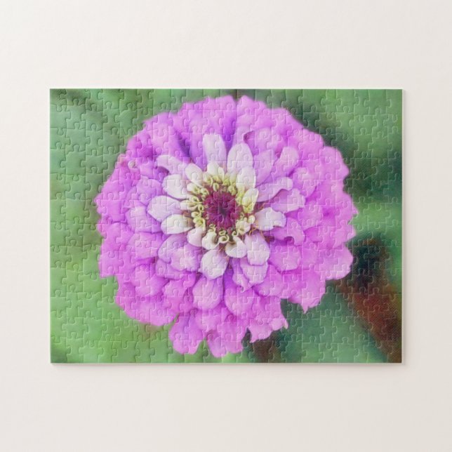 Lila Rosa Zinnia Blume Art Puzzle (Horizontal)