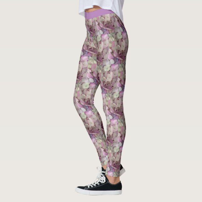 Lila, rosafarbene Hydrangea-Blume - Blumenkohl Leggings (Links)