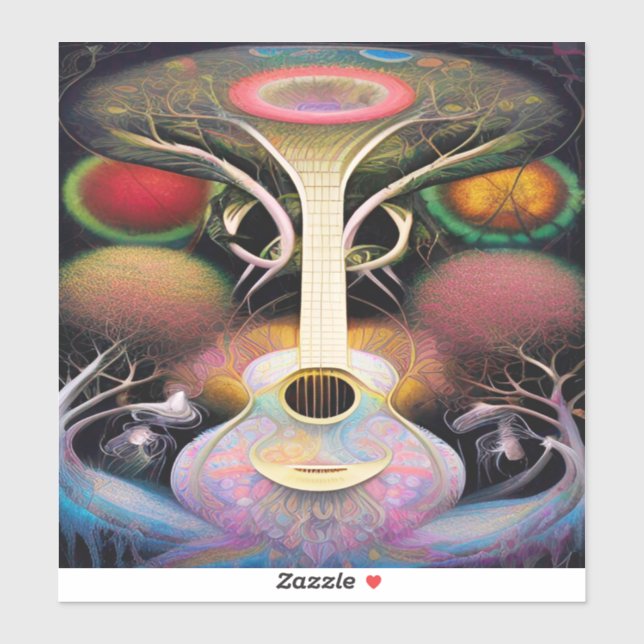 Lila, rosafarbener Akustikgitarrenbaum Aufkleber (Blatt)