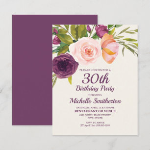 Lila Rosafarbenes Blumenmuster - 30. Geburtstag Fr Karte