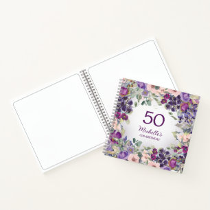 Lila Rosafarbenes Blumenmuster zum 50. Geburtstag Notizbuch