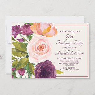 Lila Rosafarbenes Florales Creme 60. Geburtstag