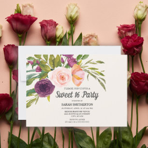 Lila Rosafarbenes Wasserfarben-Blumen-Sweet 16
