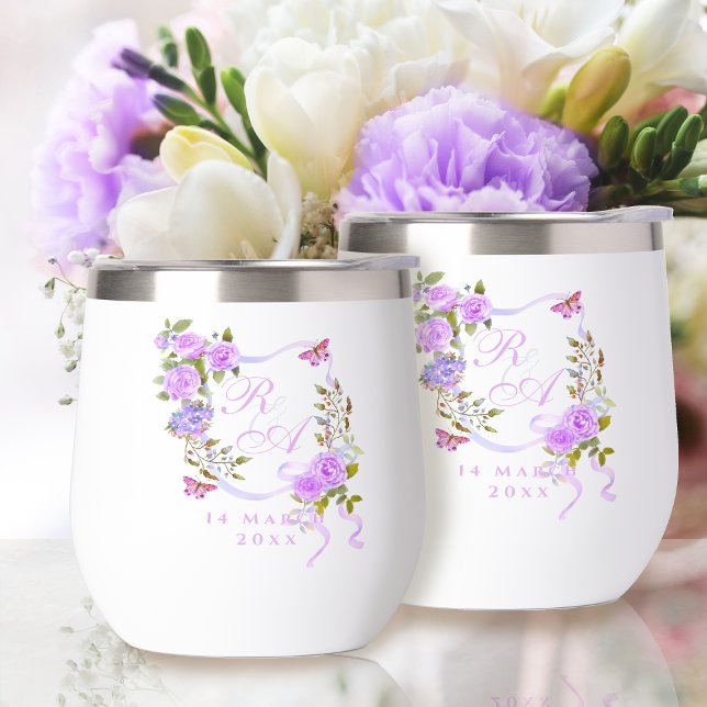 Lila Rose (Purple Rose Ribbon Monogram Thermal Wine Tumbler)
