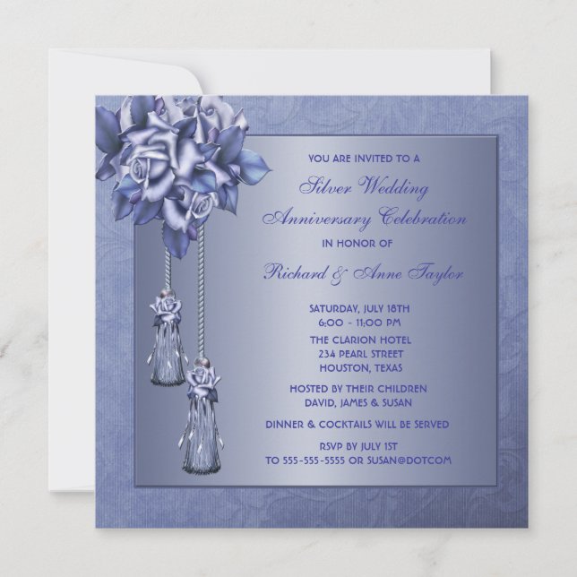 Lila Rose 25. Hochzeitstag Party Einladung (Vorderseite)