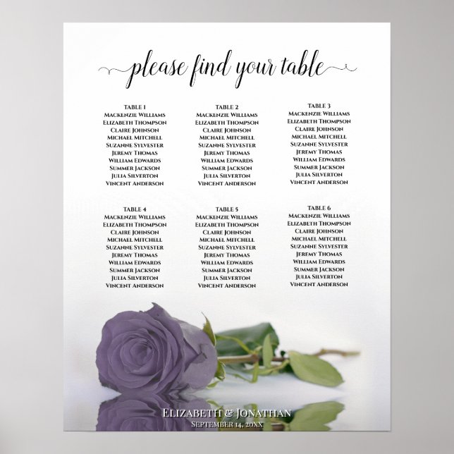 Lila Rose 6 Tabelle Hochzeitstabelle Poster (Vorne)