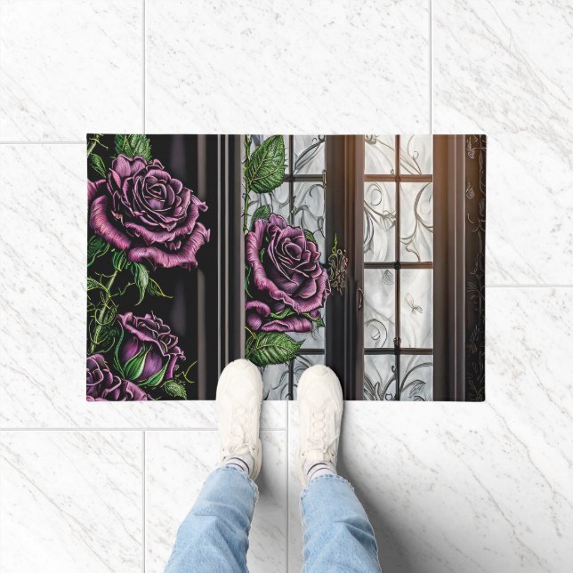 Lila Rose am Fenster - gotischer Stil Fußmatte (Indoor)
