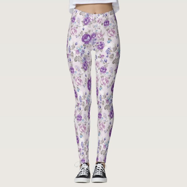 Lila Rose Blumenbeete Leggings (Vorderseite)