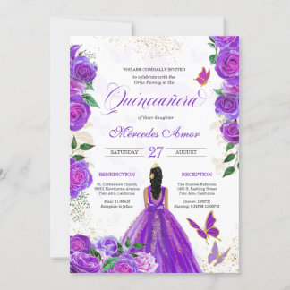 Lila Rose Blumenschmetterling Mariposa Quinceanera Einladung