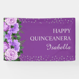 Lila Rose Blumenstrauß Glitzer Happy Quinceañera Banner