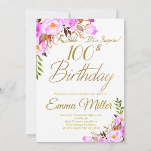 Lila Rose Blumenüberraschung 100. Geburtstagsparty Einladung