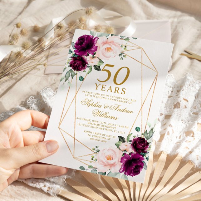 Lila Rose & Blush 50. Hochzeitstag Einladung (Von Creator hochgeladen)
