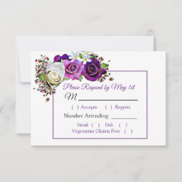 Lila Rose Bouquet Bokeh Wedding RSVP Karte