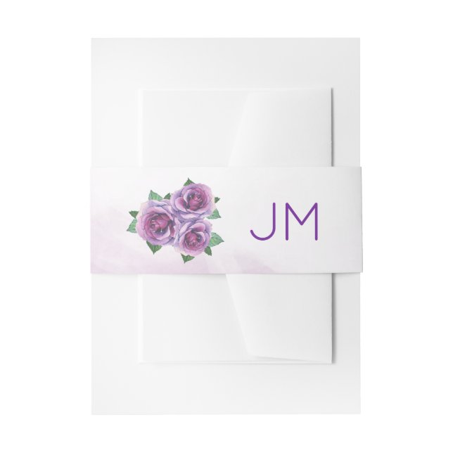 Lila Rose Bouquet Monogram Wedding Einladungsbanderole (Vorderseite Beispiel)