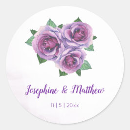 Lila Rose Bouquet Wasserfarbe Hochzeitskleber Runder Aufkleber