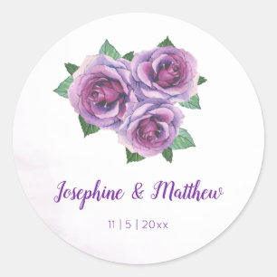 Lila Rose Bouquet Wasserfarbe Hochzeitskleber Runder Aufkleber