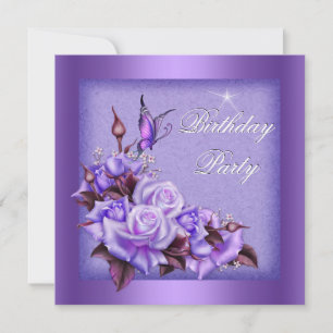 Lila Rose Butterfly Floral Geburtstagsparty 2 Einladung