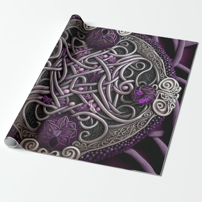 Lila Rose Celtic Knot Geschenkpapier (Ungerollt)