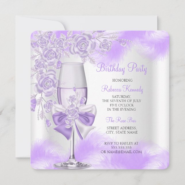 Lila Rose Champagne Weißes Party Einladung (Vorderseite)