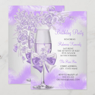 Lila Rose Champagner Weiße Florale Party Einladung