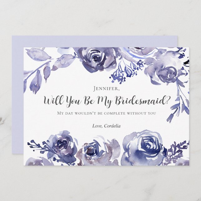 Lila Rose Chic Floral werden Sie meine Brautjungfr Einladung (Vorne/Hinten)