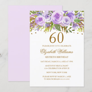 Lila Rose der Blütenwelt 60. Geburtstag Einladung