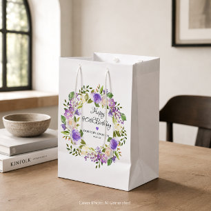 Lila Rose Floral Botanischer Kranz 90. Geburtstag Große Geschenktüte