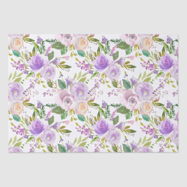 Lila Rose Floral Rustikal Seidenpapier (Vorderseite)