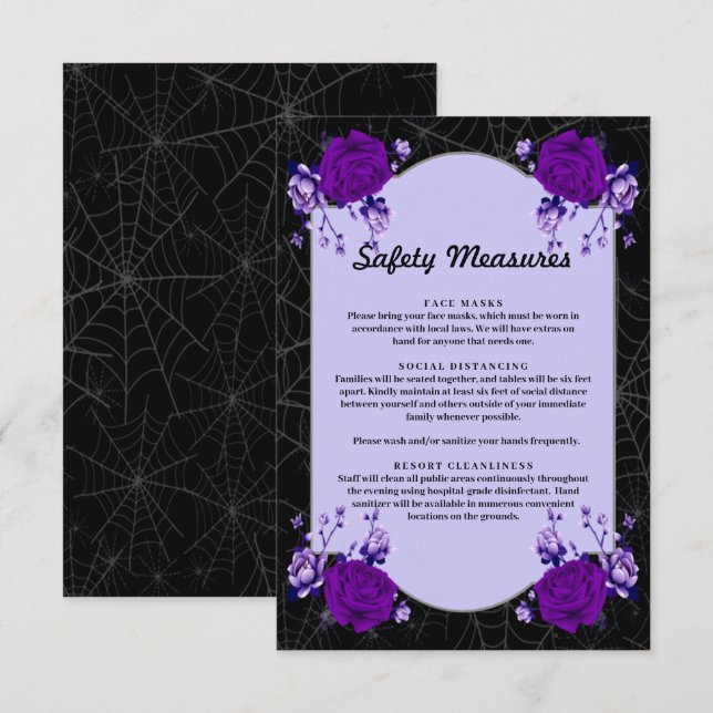 Lila Rose Floral Spiderweb Safety Measures Card Einladung (Vorne/Hinten)