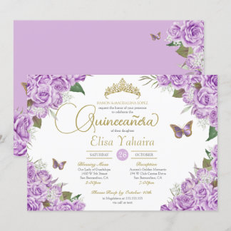 Lila Rose Floral Tiara Butterfly Quinceanera Einladung