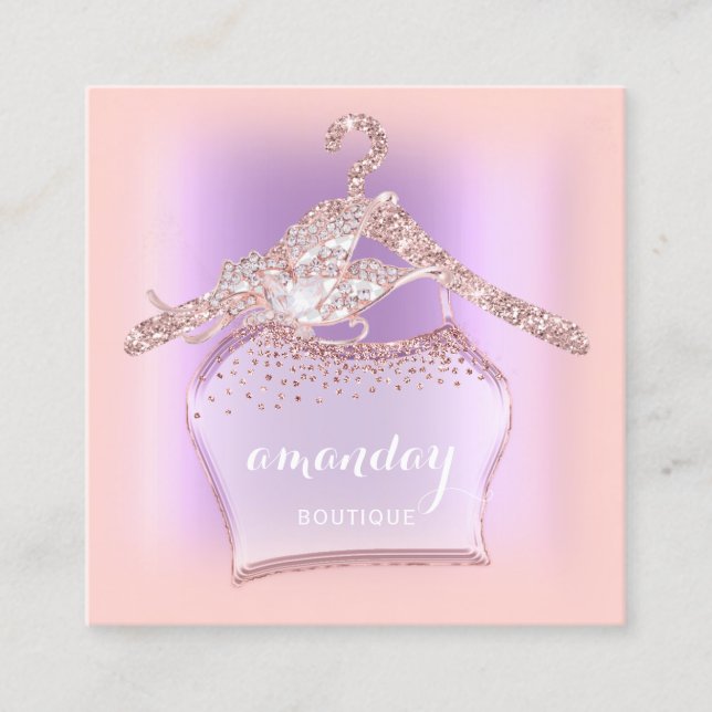 Lila Rose Glitzer Diamond Cloud Hanger Boutique Quadratische Visitenkarte (Vorderseite)