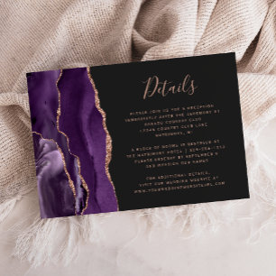 Lila Rose Gold Agate Dunkle Hochzeitsdetails Begleitkarte