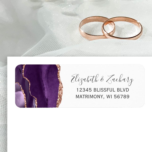 Lila Rose Gold Agate Hochzeit Rücksendeadresse (Von Creator hochgeladen)