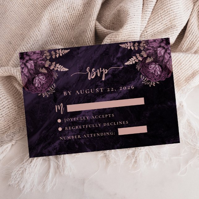 Lila Rose Gold Floral Script Hochzeit RSVP Begleitkarte (Von Creator hochgeladen)