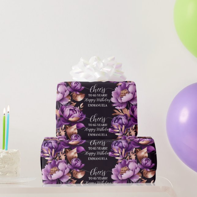 Lila Rose Gold Geburtstag personalisiert Geschenkpapier (Partygeschenke)