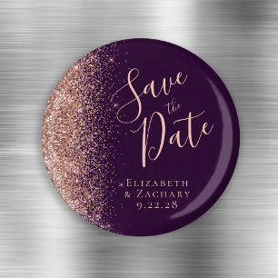 Lila Rose Gold Glitzer Script Save the Date Magnet