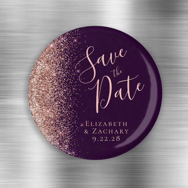 Lila Rose Gold Glitzer Script Save the Date Magnet (Von Creator hochgeladen)