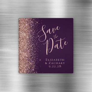 Lila Rose Gold Glitzer Script Save the Date Magnet