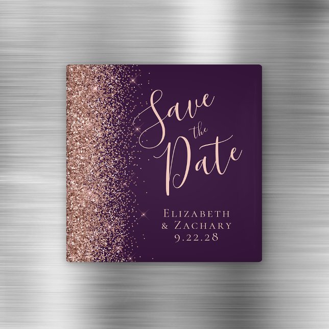 Lila Rose Gold Glitzer Script Save the Date Magnet (Von Creator hochgeladen)