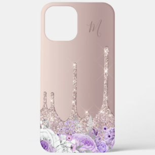 Lila Rose Gold Glitzer Tropfen Monogramm Case-Mate iPhone Hülle